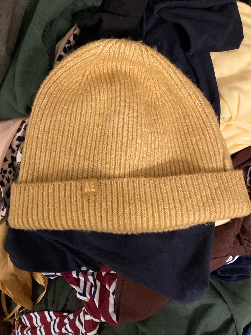 American Eagle Outfitters Men's Ribbed Beanie Tan / Yellow